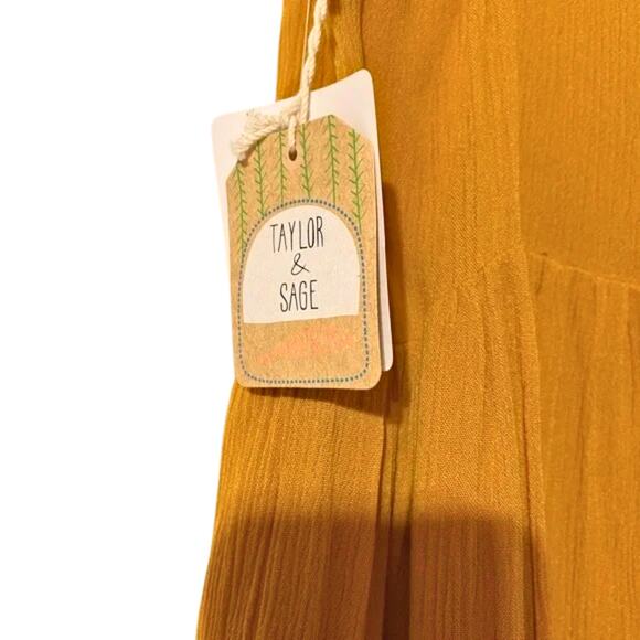 Taylor & Sage Sun Dress XS Extra Spaghetti Straps Mustard Yellow Crinkle Fabric - Picture 6 of 7